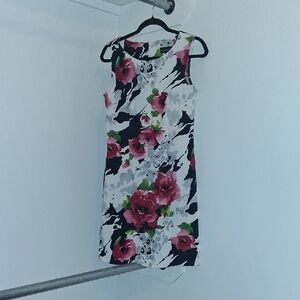 Connected Apparel Abstract Floral Mini Dress - Black, White, Pink